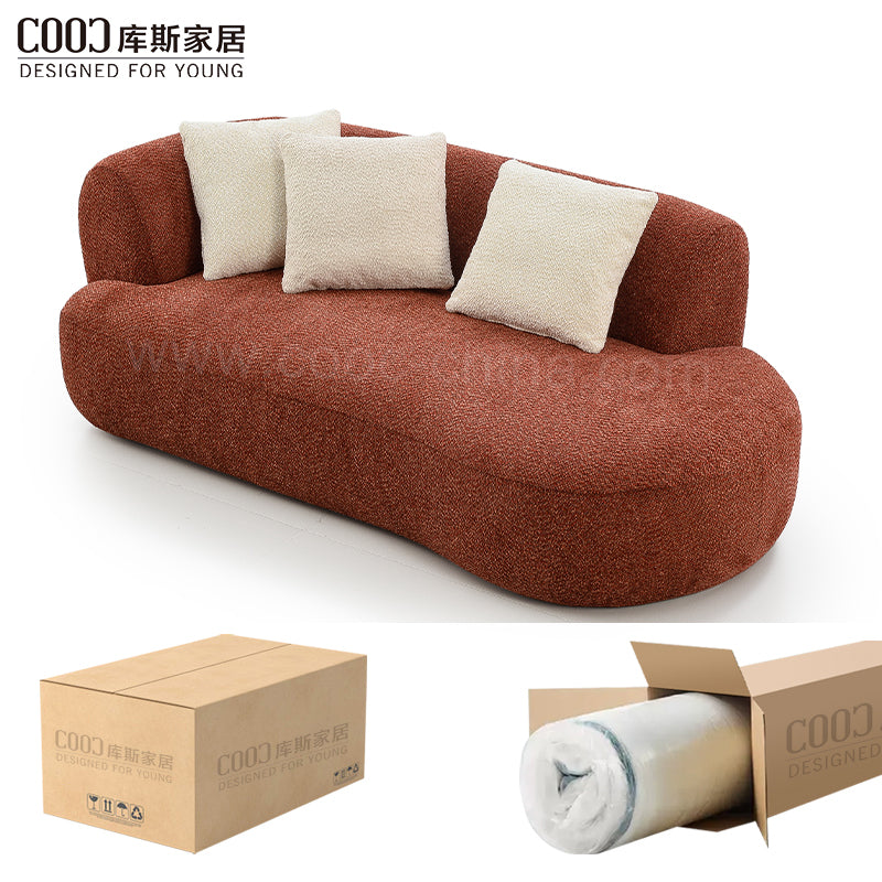 Italian Modern Contemporary Fabric Living Room Indoor Compact Boneless Couch Vacuum Compression Curved Chaise Lounge Sofa