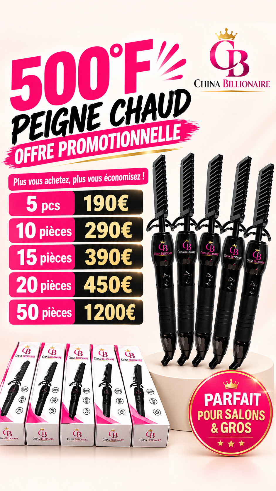 PEIGNE CHAUD EN GROS 2 a 50 pcs