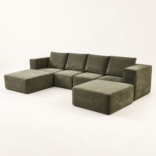 Modern Living Room Furniture Sectional Couch Modular Vacuum Packing Compressed Floor U Shape Sofa Set with Ottoman — visuel sans marque